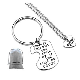 Dad Daughter Keychain Gift Fathers Day Gift There's This Girl Who Stole My Heart She Calls Me Daddy Keychain Necklace Set Father's Day Christmas Birthday Gift