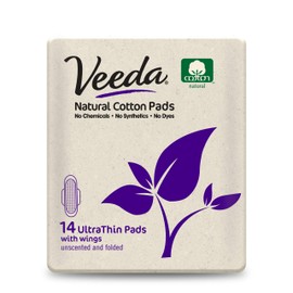 Veeda Ultra Thin Super Absorbent Day Pads Are Always Chlorine Pesticide Dye and Fragrance Free Natural Cotton Sanitary Napkins, 3 Packs of 14 Count Each