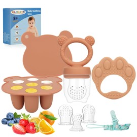 Baby Breastmilk Popsicle Molds & Baby Fruit Feeder (3 Pack), WAJIAYON Baby Food Freezer Tray Storage Containers, Silicone Teething Pacifier Feeder and Teether for Babies(Brown)