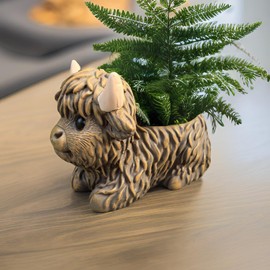 wsmart Highland Cow Planter, Resin Succulent Plant Pot, Small Decorative Animal Flower Container, Gift for Cow Lovers (Dark Brown)