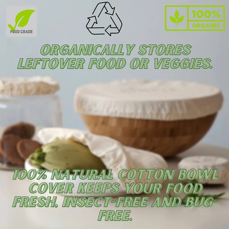 4- Pack Reusable Fabric Bowl Covers 100% Natural Cotton Stretchy
