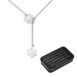 BNQL Autism Awareness Necklace Autism Puzzle Necklace Autism Gift Jewelry with You Are Braver Stronger Smarter Than You Think Jewelry Box (autism necklace)