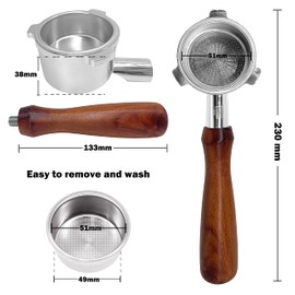 NEOUZA Espresso filter holder without base, 51 mm, compatible with Delonghi La Specialista EC9155/93359355/9665 304 food grade stainless steel with pressureless filter basket