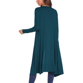 Bluetime Women Casual Long Sleeve Plus Size Cardigan Maxi Cardigan Duster Lightweight Sweater (XXL, Teal Blue)