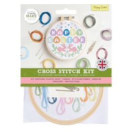 Simply MAKE Happy Easter Multicoloured Cross Stitch Kit, Single Craft Kit, Embroidery Kit for Home Crafts, All Ages, Unisex, Small, Traditional, Non-Foldable