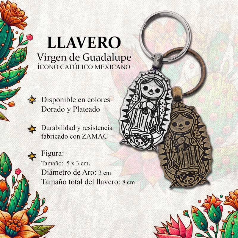 llavero Metálico tallado con la representación de la Virgen de