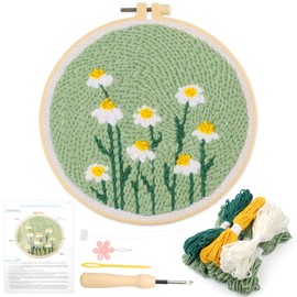 Punch Needle Flower Embroidery Set Beginners for Beginners, Starter Punch Needle Fabric Pattern Embroidery Set, Embroidery Set Adults, Cross Stitch Kit with Embroidery Hoop, Instructions and Tools for