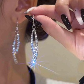 Aneneiceera Boho Crystal Bar Drop Earrings Silver Cz Bar Earrings Rhinestone Arch Wire Dangle Earrings Vintage Long Cz Dangle Earrings Jewelry for Women