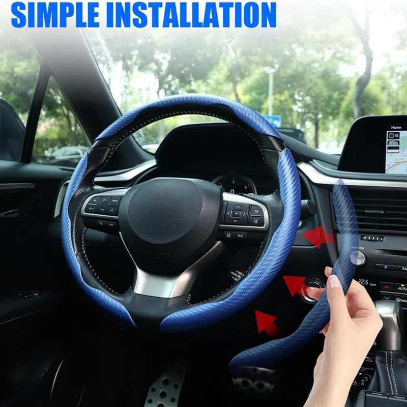 Einesin 3pcs Car Carbon Fiber Anti-Skid Steering Wheel Cover，Segmented Steering