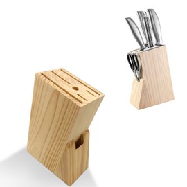 Hooshion Wooden Knife Block Countertop Knife Holder Knife Organizer with Scissors-Slot for Kitchen