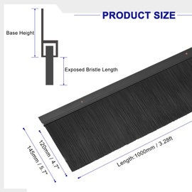 uxcell 2Pcs Door Brush Bottom Sweep H-Shape Aluminum Alloy Base with 4.7-inch Nylon Brush for Home, Industrial (39-inch L x 5.7-inch W, Black)