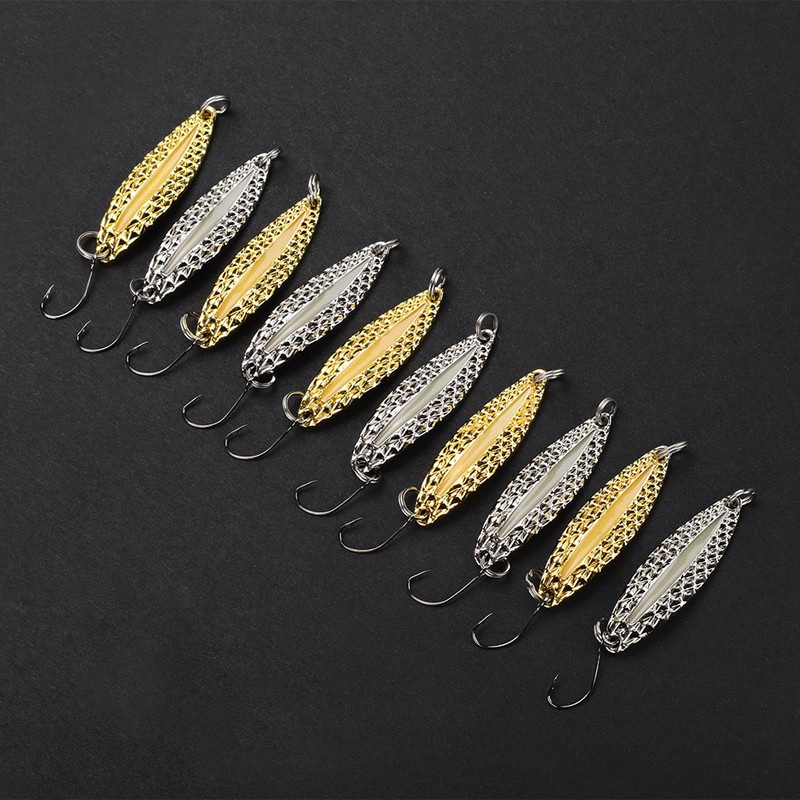 10pcs Metal Shiny Spoon Bait Hard Lures with Hook Fishing