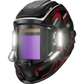 ANDELI Welding Helmet with 4 LED Light, Panoramic Large Viewing Screen 3.94"X3.74" True Color Auto Darkening Welding Helmet, 4 Arc Sensor 4/5-9/9-13 Type-C Charging