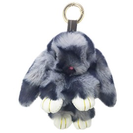 Xsclpomddy Plush Rabbit Keyring Plush Bunny Pom Poms Bag Pendant Handbag Car Key Decoration, Dark Grey Leopard