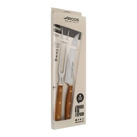 ARCOS Serie Nordika - Set of 2 barbaque tools (Barbaque knife + Carving fork) - Stainless Steel NITRUM - Handle of wood Ovengkol 100% natural FSC - Packaging 100% recycled