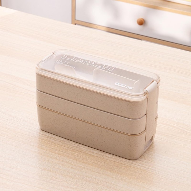 Bento Box Lunch Box 3-in-1 Compartment Containers Leakproof Stackable Bento