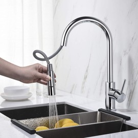 Blossom Solid Brass Kitchen Faucet with Pull-Down Sprayer | High-Arc 360° Swivel Spout | Single Handle Sink Faucet with Magnetic Docking Spray Head | Top Mount Installation | F01 206 01 (Chrome)