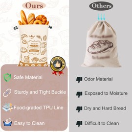 Reusable Bread Bags for Homemade Bread Sourdough with Foodgrade TPU Lining, Cotton Breads Bags with Insert Buckle Keeps Breads Fresh, Portable Bread Storage for Homemade Bread, 16 x 12.5 Inches, 1 Pcs