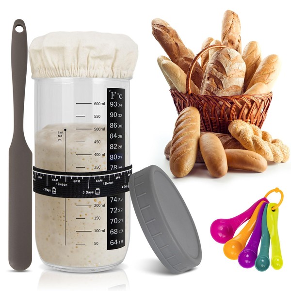 Fohil Sourdough Bread Starter Jar Kit, 24oz Sourdough Starter Jar