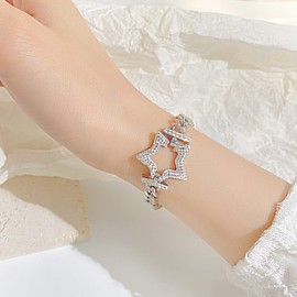 JeanBeau Sparkly Star Chunky Chain Bracelet for Women - Stylish Cuban Curb link Teen GIrl Preppy Lock Valentines Jewelry Gifts