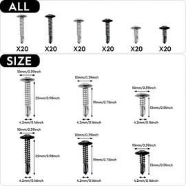 120pcs M4.2 Self Tapping Flat Head Screws 410 Stainless Steel Self Tapping Flat Head Screws Full Thread Dovetail Self Drilling Tail Screws(black, silver)