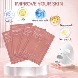 Collagen Face Mask, 5pcs Bio-Collagen Real Deep Mask, Korean Skincare, Hydrating Overnight Hydrogel Mask, Pore Minimizing, Elasticity Improvement (B)