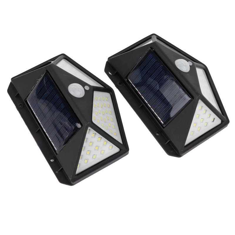 2 Pcs Solar Motion Sensor Light 4 Sided 100 LEDs