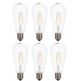 Edison Bulbs E26/E27 Base 2W LED Filament Bulbs(20 Watt Equivalent) ST64 Decorative Light Bulbs, 3000K Warm White, 110V, for Home, Bedroom, Office, Pack of 6