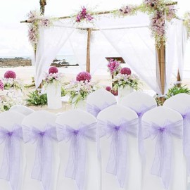 MAGTOWNE - Juego de 50 lazos de organza para sillas de organza universales con nudos de gasa y lavanda, para bodas, fiestas, recepciones, ceremonias, banquetes, decoraciones – Lavanda
