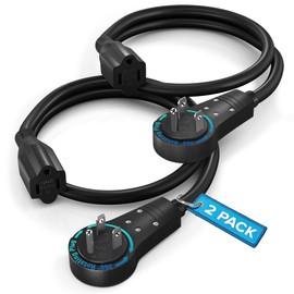 Maximm Cable 0.5 Feet 360° Rotating Flat Plug Extension Cord/Wire, 3 Prong Grounded Wire 16 Awg Power Cord - Black UL Certified