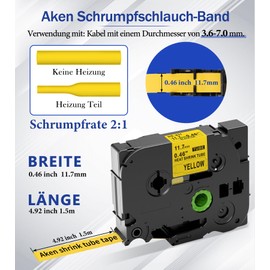 Aken 3 x Compatible with Brother P-Touch Tapes HSe-631 HS-631 HSe Label Tape 11.7 mm x 1.5 m Black on Yellow Heat Shrink Tube for P-Touch PT-E110 E300/VP E550W/WVP P750WVP E800W P900W/NW PT-7600