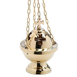 NKlaus censer with cross chain 80cm brass incense burner deco gold 7601