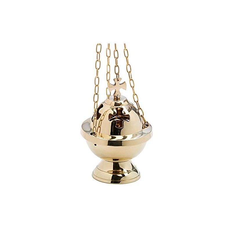 NKlaus censer with cross chain 80cm brass incense burner deco