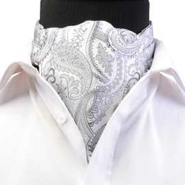 GUSLESON Men's Silver Cravat Self Tie Paisley Jacquard Woven Floral Luxury Ascot (0602-03)