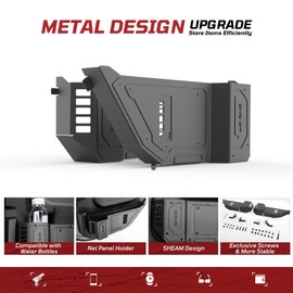 SHEAM Metal Rear Door Pocket Storage Box with Cup Holder Compatible with 2018-2024 Jeep Wrangler JL 2/4 Doors 4XE Gladiator JT, Door Side Insert Organizer Box Interior Accessories - 2PCS