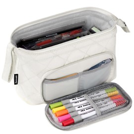 Zannaki Soft Quilted Large Pencil Pouch Organizer with Wide Opening for Boys Girls Teens - Extra Big Capacity Pen Pencil Bag with Zipper, Portable Pencil Case Box for School, College, Cosmetic Gift