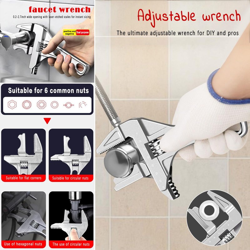 Adjustable Basin Faucet Pipe Pool Crescent Spanner Wrench Wrenches Plumbing