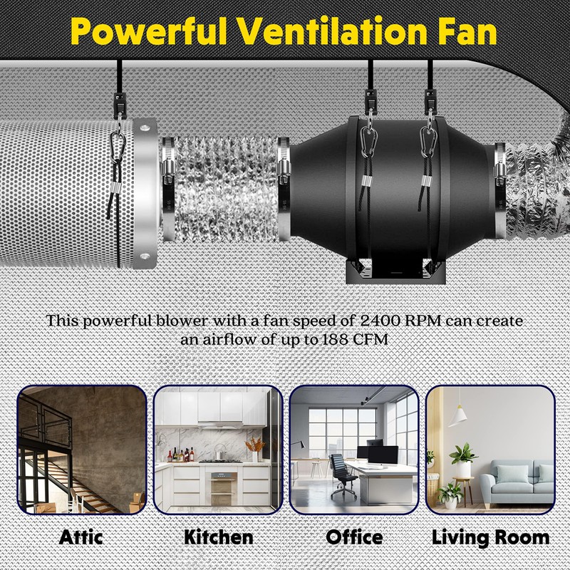iPower 4 Inch 200 CFM Exhaust Inline Duct Fan with