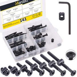 Mardatt 140Pcs M6 Crib Screws Hardware Replacement Kit Black Hex Socket Cap Bolts Crib Bolts and Barrel Nuts Cross Dowel Assortment Kit M6x15/25/35/45/55/65/75mm for Furniture