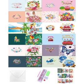 AIYUENCICI 12 Pack 5D DIY Special Shaped Diamond Painting Christmas Birthday Holiday Greeting Cards, Art Crafts kit Creative Gift with Envelopes(Thank U&Birthday1)