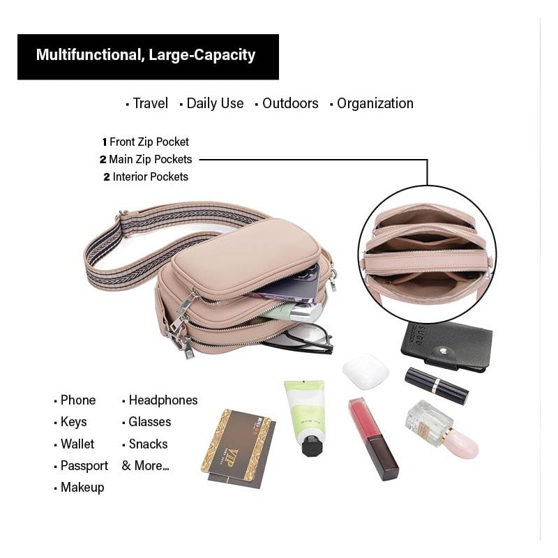 SG SUGU Small Crossbody Purse for Women Trendy Triple Zip