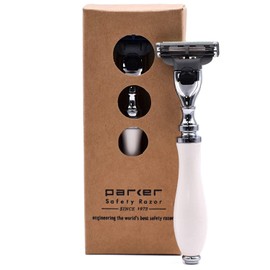 Parker – Deluxe Mach 3 Razor with Triple Blades for Close Shave – Premium White Resin Handle with Chrome Trim