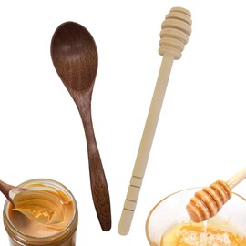 FloraMolly Honey Spoons Honey Stick Set, 2 pcs Handle Wooden Mixing Spoon, Natural Small Wooden Spoons for Stirring Honey Tea Coffee Jam and Wedding Party Favors Gift