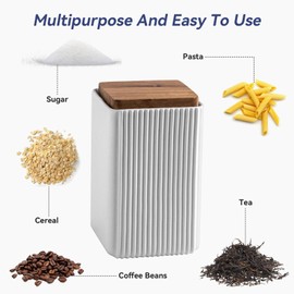 Jueison Ceramic Storage Jars Modern Elegant Highly Polished Airtight Storage Canisters with Lid Whiteware Food Stroage Jar for Kitchen Spice Tea Vanilla Sugar Coffee Beans (White-750ML)