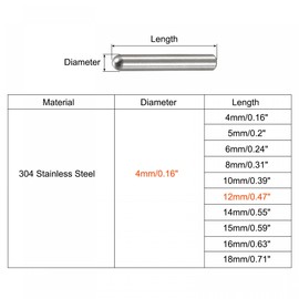 uxcell 4x12mm Dowel Pins, 20pcs 304 Stainless Steel Round Head Flat Chamfered End Dowel Pin Bunk Bed Pins Shelf Pegs Support Shelves Fasten Elements