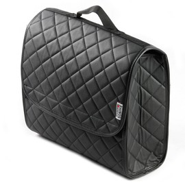 rhinos autostyling COMPATIBLE WITH Skoda Superb (2015 ON) - Boot Tidy Organiser Compact Storage Car Trunk Anti Slip Bag Leather Square Quilted Black - Gift Idea