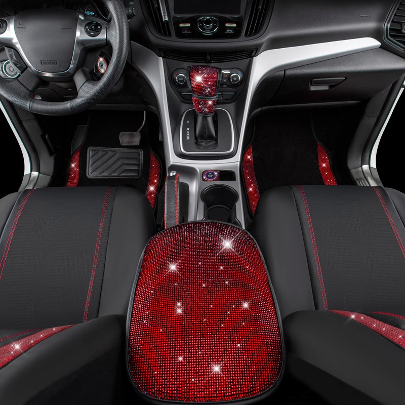 CAR PASS Rhinestone Red Bling Diamond Car Seat Covers Leather