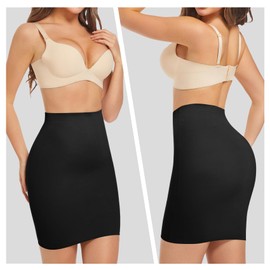 ONEW Tummy Control Shapewear Underskirt Women's Seamless High Waist Half Skirt Waist Trainer Bodice Skirt Body Shaper Shaping Half Briefs, black