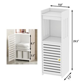 POBOMULI Small Bathroom Storage Cabinet, 4-Tier Narrow Bathroom Organizers with Door and Open Shelf for Toilet Bathroom Small Spaces, White