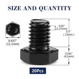 1/4-20 x 1/2" Hex Head Screw Bolt, 20Pcs 18-8 (304) Stainless Steel, Fully Threaded,Black Oxide by SG TZH